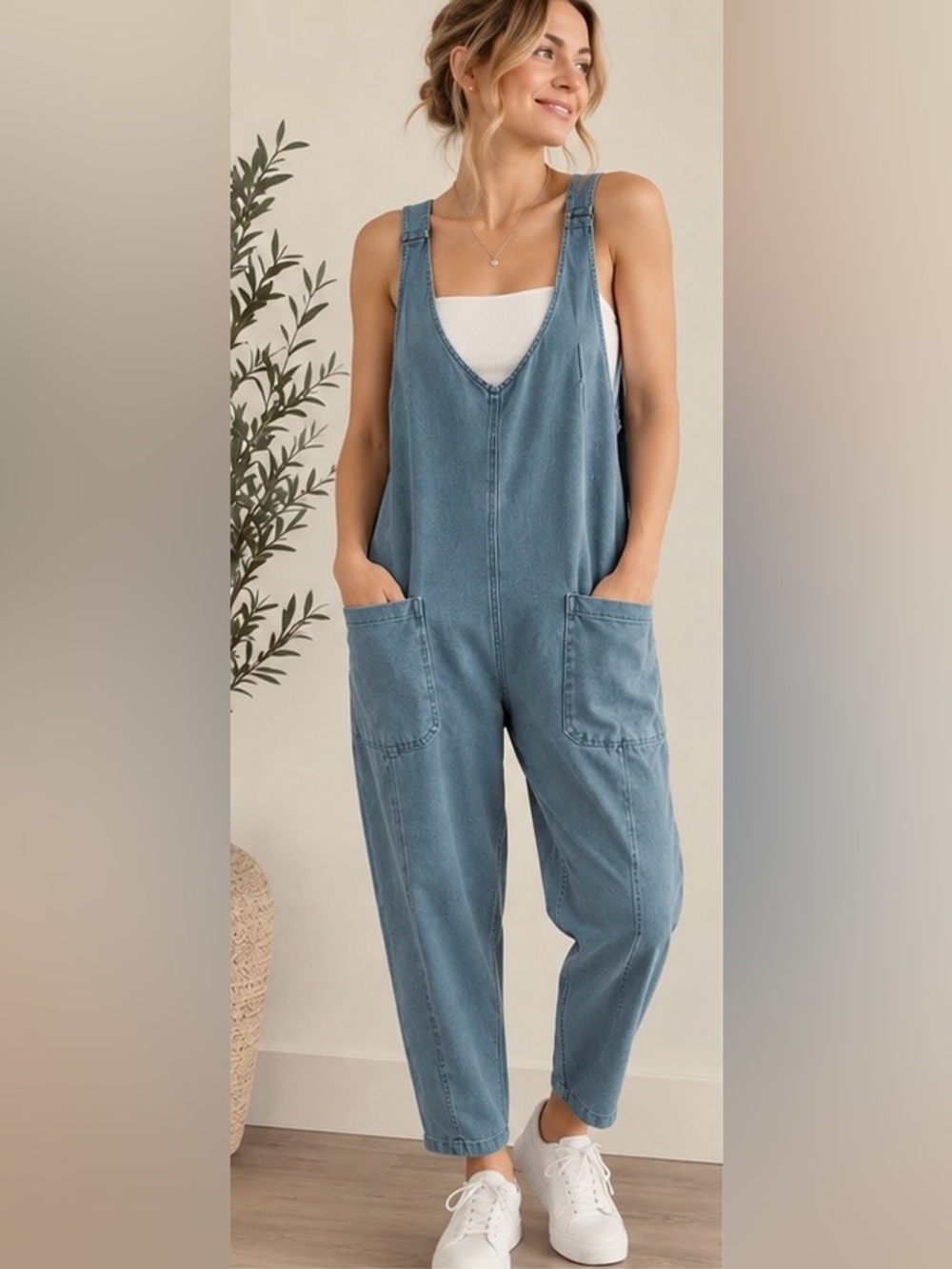 Zenana Denim Jumpsuit Overalls Women Relaxed Baggy NWOT - Picture 4 of 12